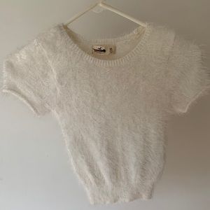 Hollister Fuzzy White Crop Tee
